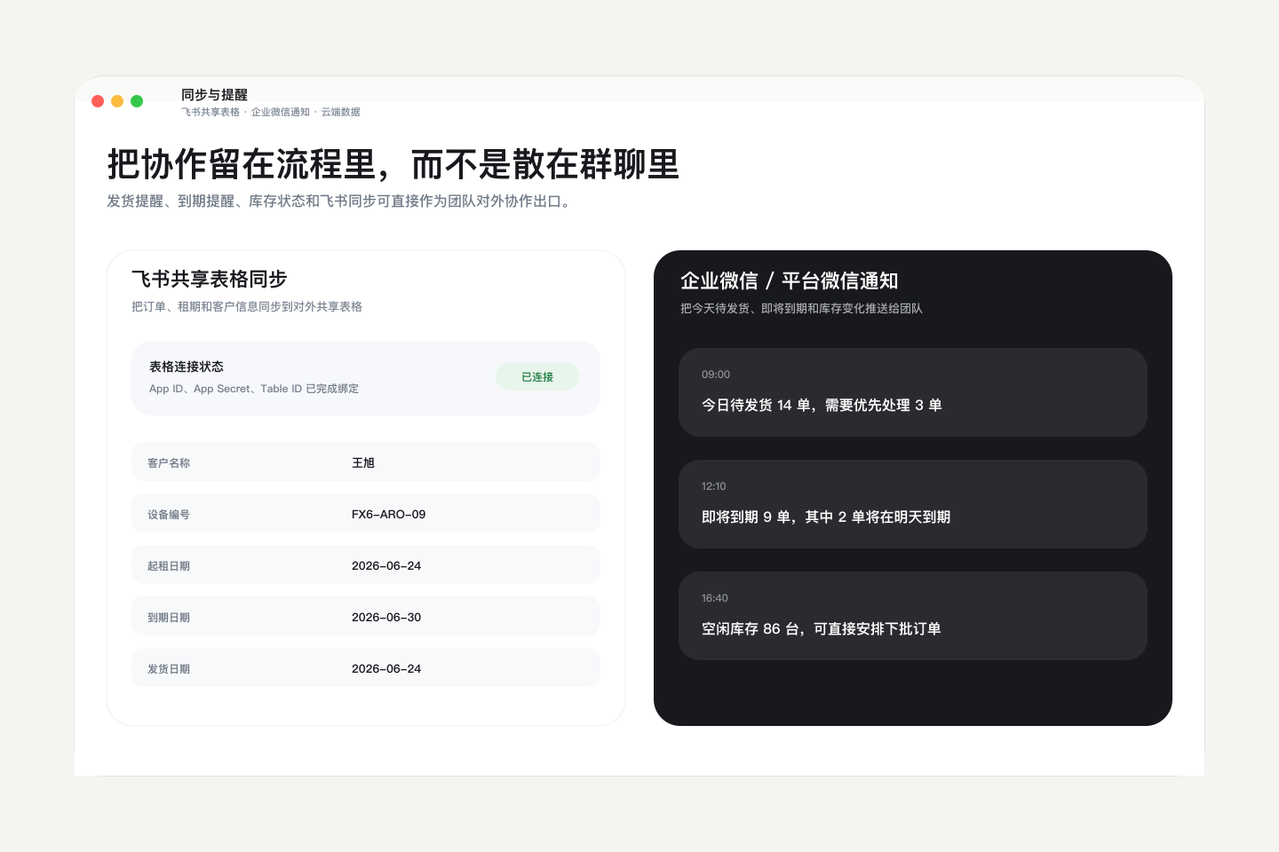 ARO 飞书同步与通知协作界面